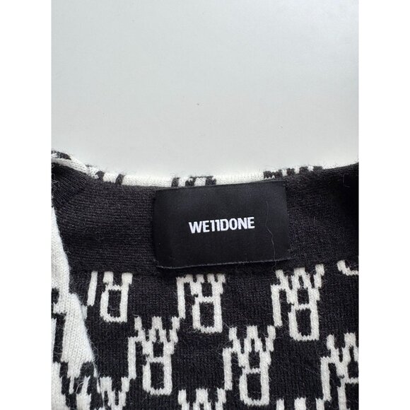 WE11DONE WD1 White Black Logo Wool Cashmere Jacquard Cardigan Sweater, Size S - Picture 14 of 16